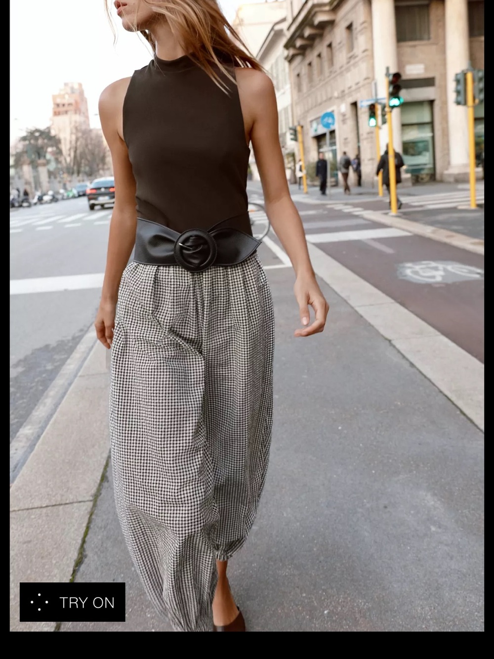Zara Black & White Houndstooth Wide-Leg Pants Jumpsuit